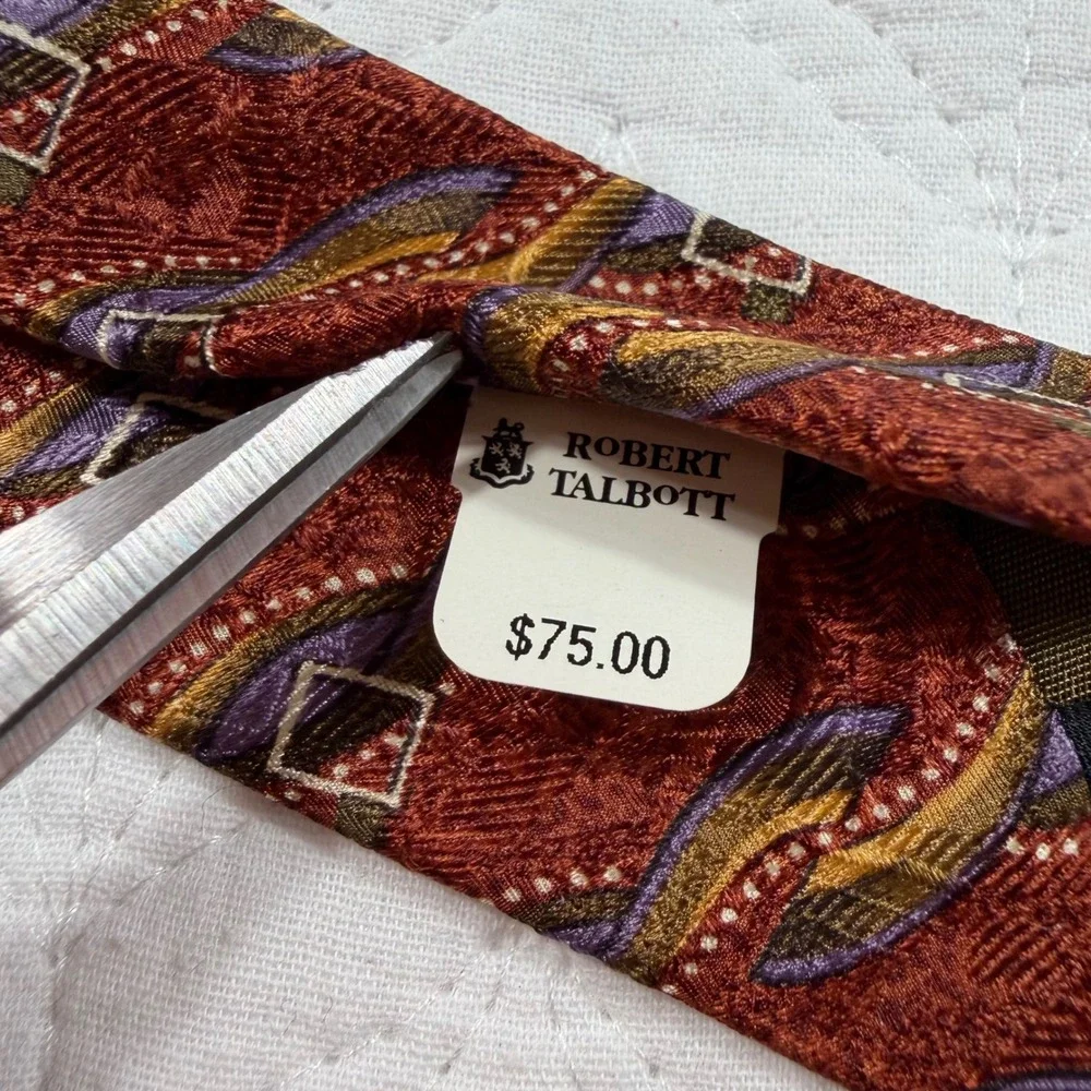 Vtg Robert Talbott 100% Silk Necktie Burgundy Geometric Hand Sewn‎ USA New